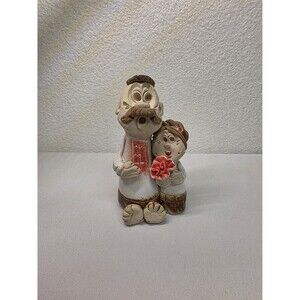 Vintage Rustic handmade and hand painted Couple Figurine Folk Art Pottery Statue